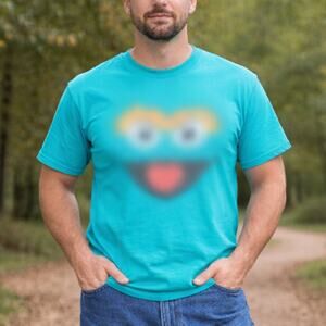 C22 Green Sesame Street Oscar The Grouch Face Adult T-Shirt Medium